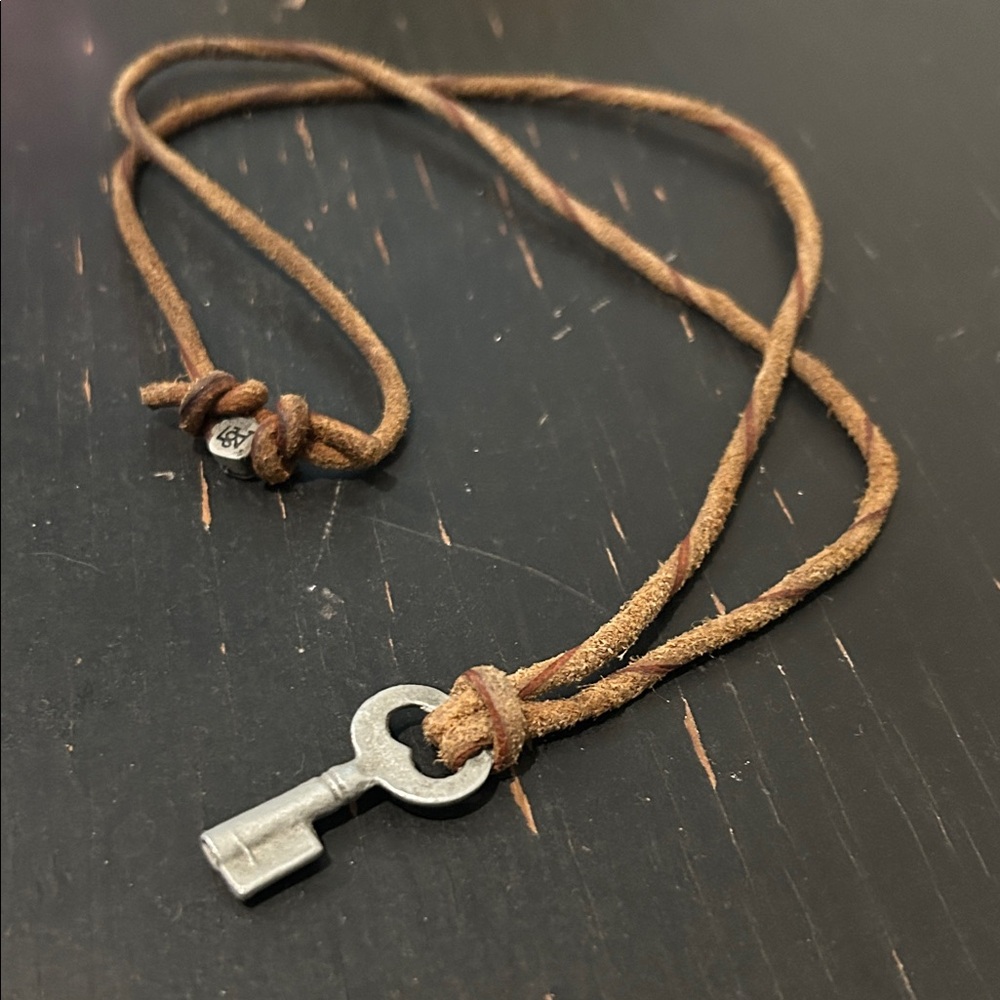 Brown Leather Necklace with Silver Key Pendant